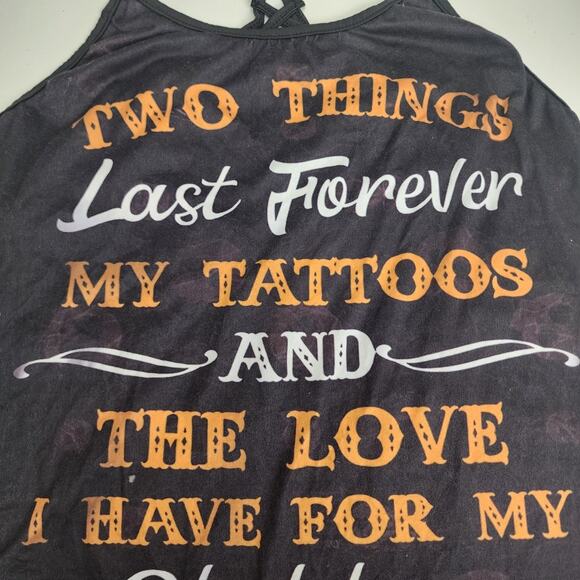 Forever Tattoos & Children Dual Skull Criss-Cross Straps Tank Top Women's Size L - Picture 3 of 7